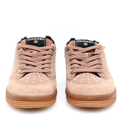 Chanel Fabric Suede Calfskin Logo Sneakers 38 Light Beige 3 of 7