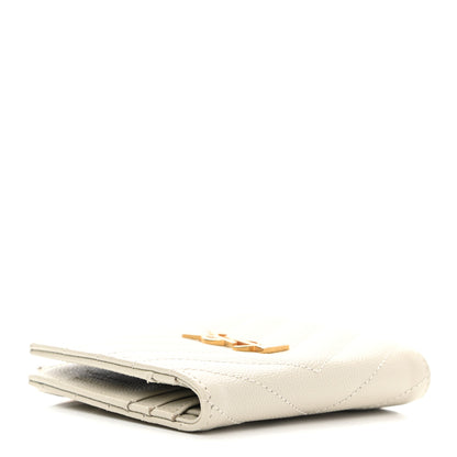 Saint Laurent Grain De Poudre Matelasse Chevron Monogram Zipped Card Case Crema Soft 4 of 7