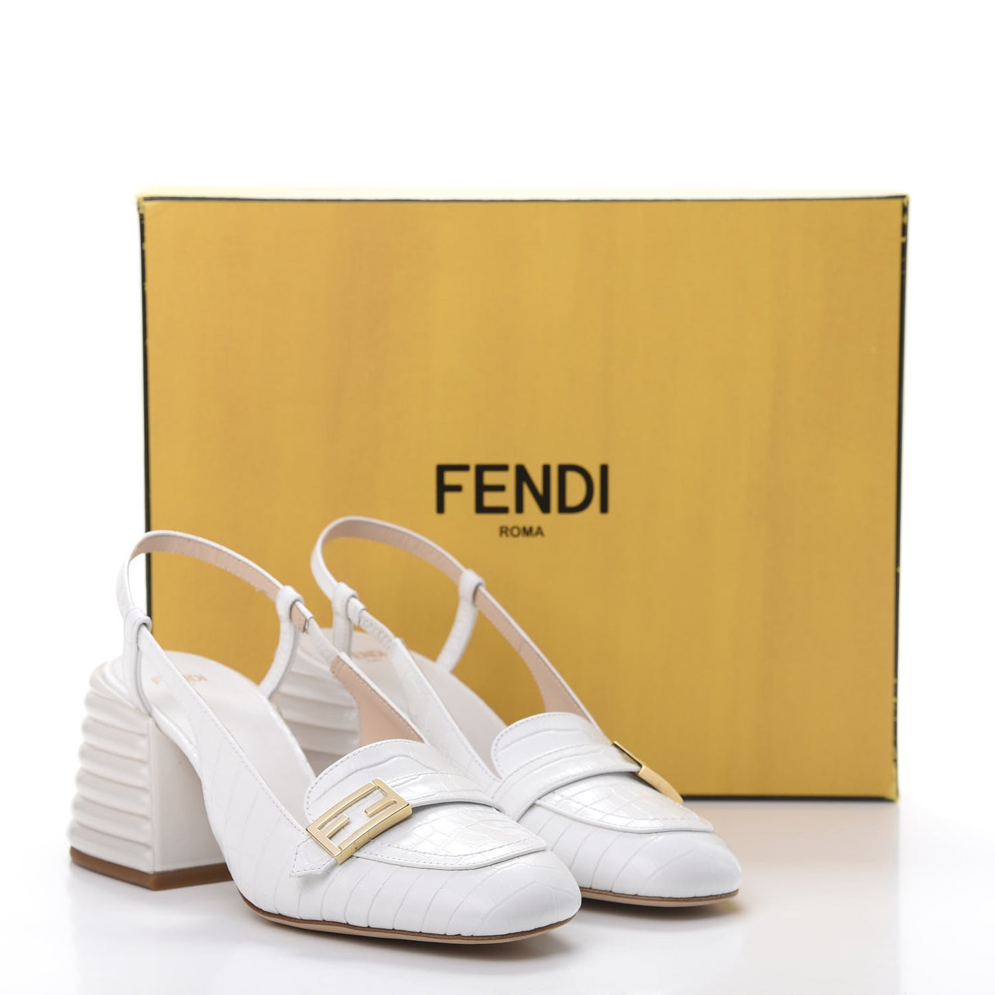 Calfskin Crocodile Embossed Promenade Slingback Loafer Pumps 36.5 White