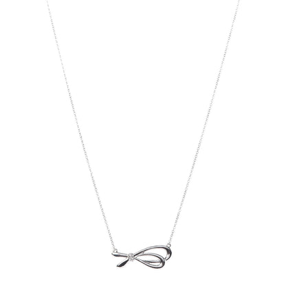 Tiffany 18K White Gold Mini Diamond Bow Pendant Necklace 1 of 7