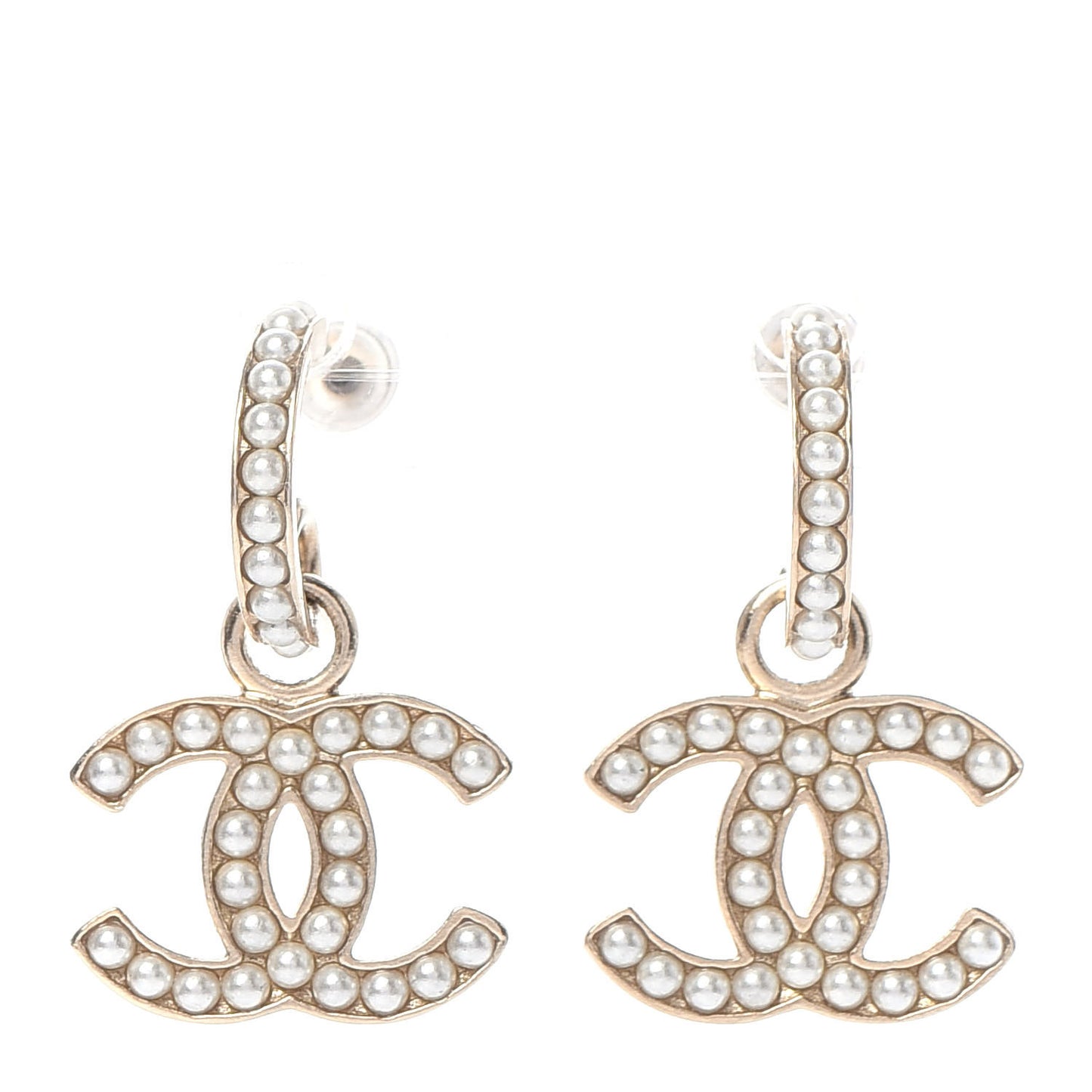 Pearl CC Hoop Drop Earring Gold