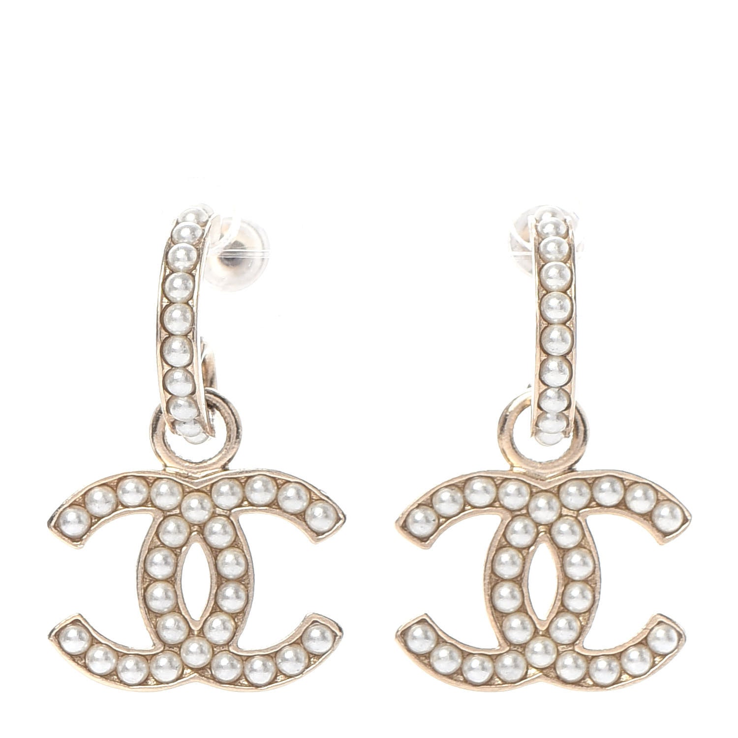 Chanel Pearl CC Hoop Drop Earring Gold 1 of 5