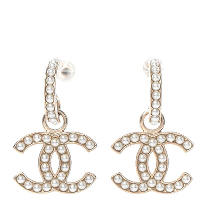 Chanel Pearl CC Hoop Drop Earring Gold 1 of 5