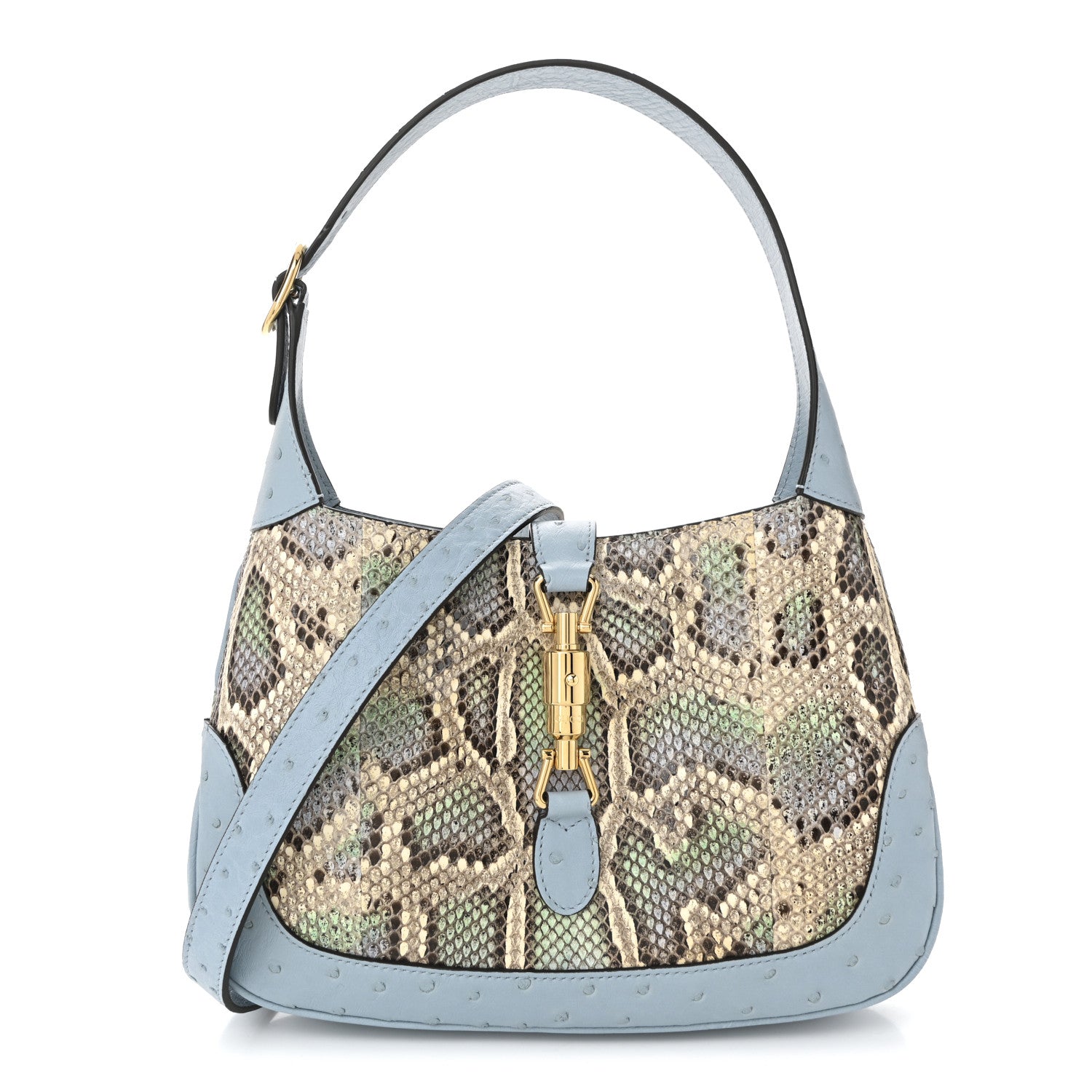 Gucci Snakeskin Ostrich Calfskin Small Jackie 1961 Hobo Blue Multicolor 1 of 10