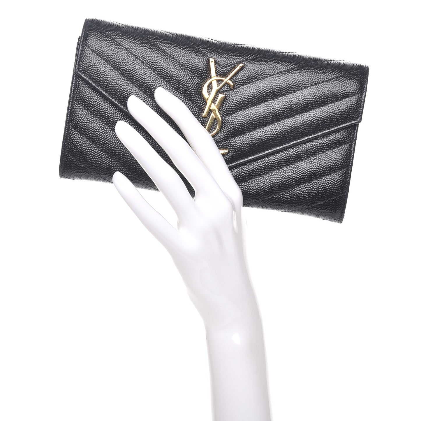 Grain De Poudre Matelasse Chevron Monogram Flap Wallet Black