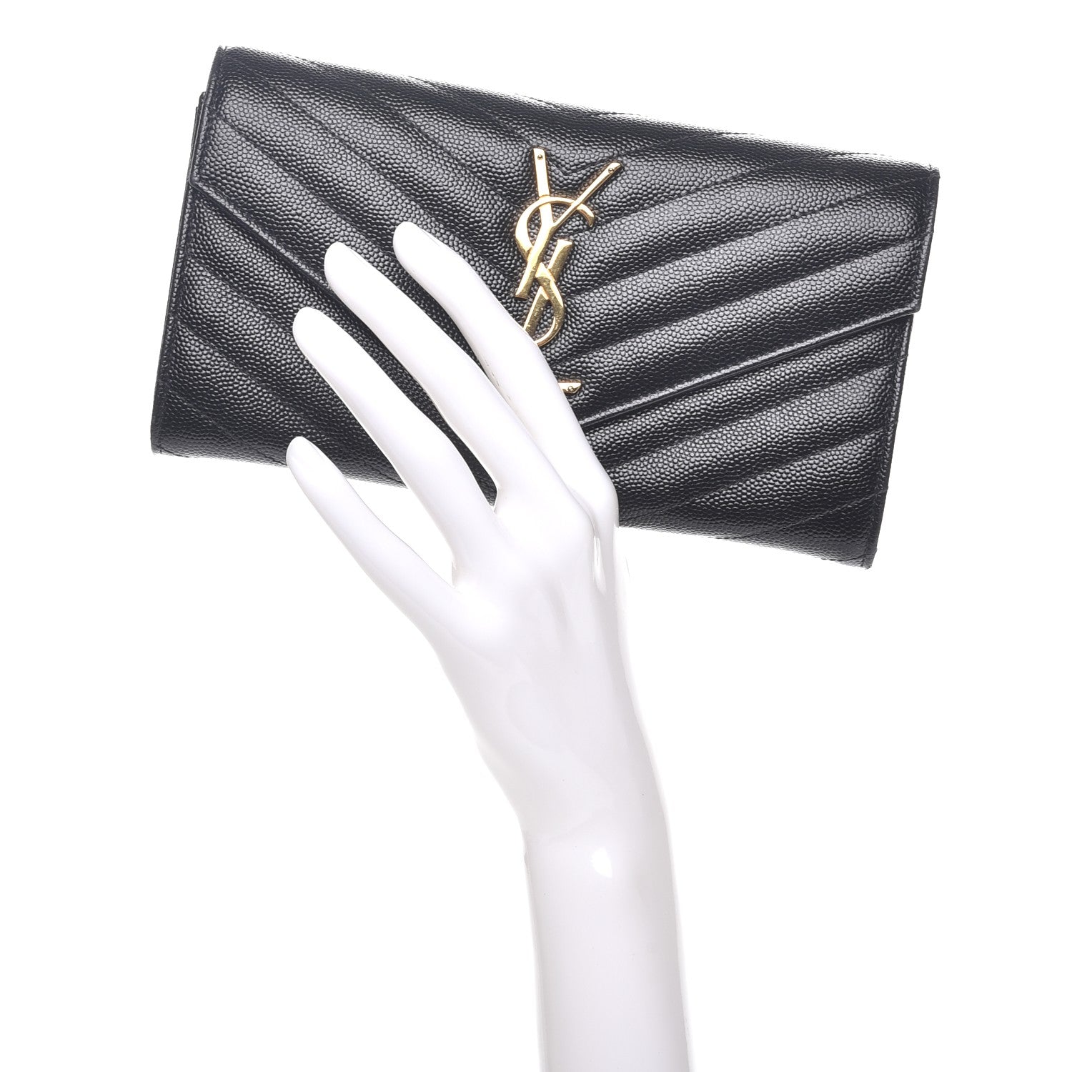 Saint Laurent Grain De Poudre Matelasse Chevron Monogram Flap Wallet Black 2 of 9