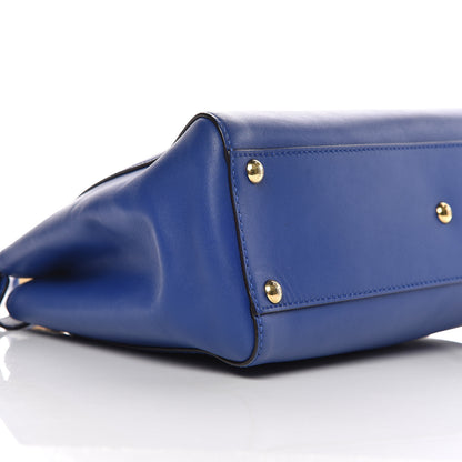 Fendi Vitello Morgan Fabric Jacquard Pequin Medium Peekaboo Iconic Satchel Blue Neon Tobacco 8 of 9
