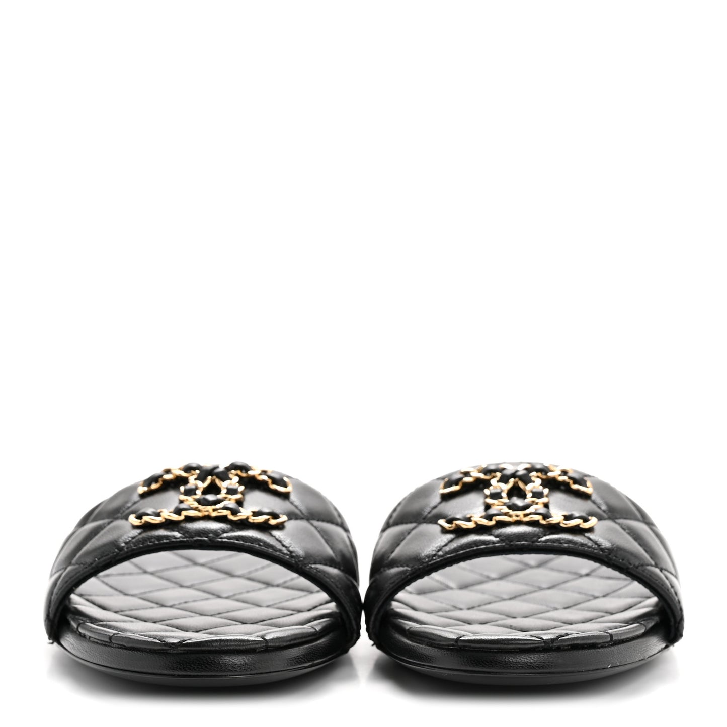 Shiny Goatskin Quilted CC Mules Sandals 36.5 Black