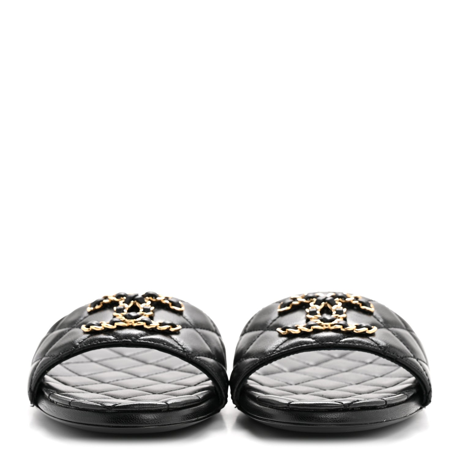 Chanel Shiny Goatskin Quilted CC Mules Sandals 36.5 Black 6 of 20