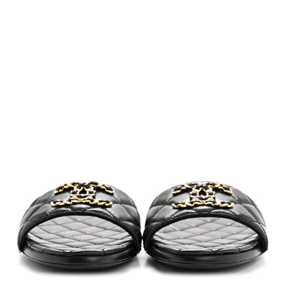 Chanel Shiny Goatskin Quilted CC Mules Sandals 36.5 Black 6 of 20