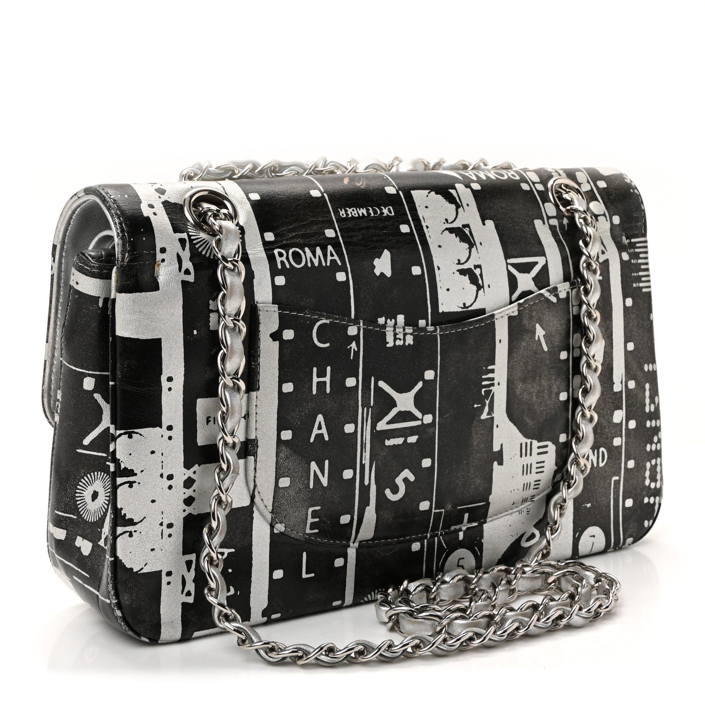 Lambskin Graffiti Printed Medium Double Flap Black Silver