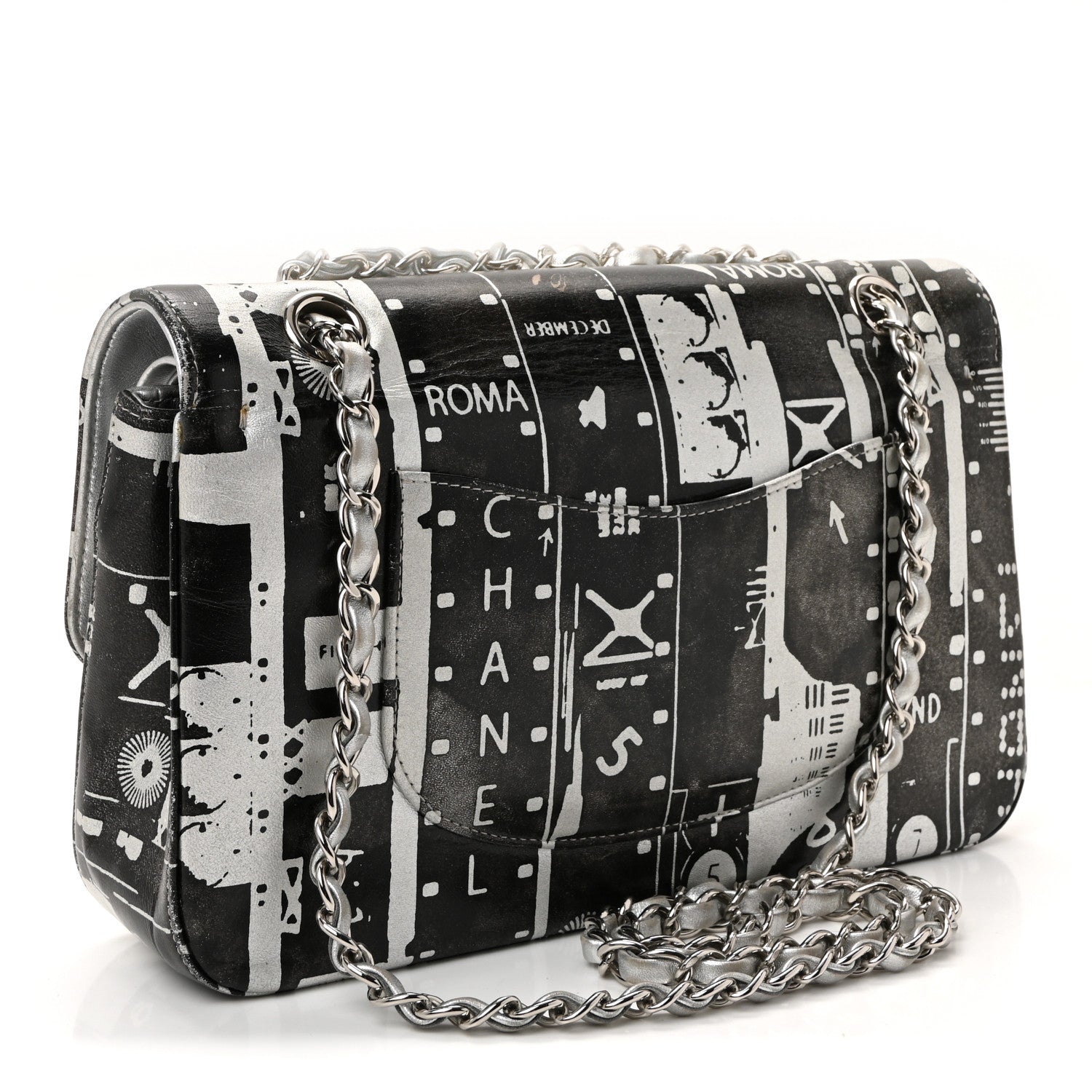 Chanel Lambskin Graffiti Printed Medium Double Flap Black Silver 3 of 10
