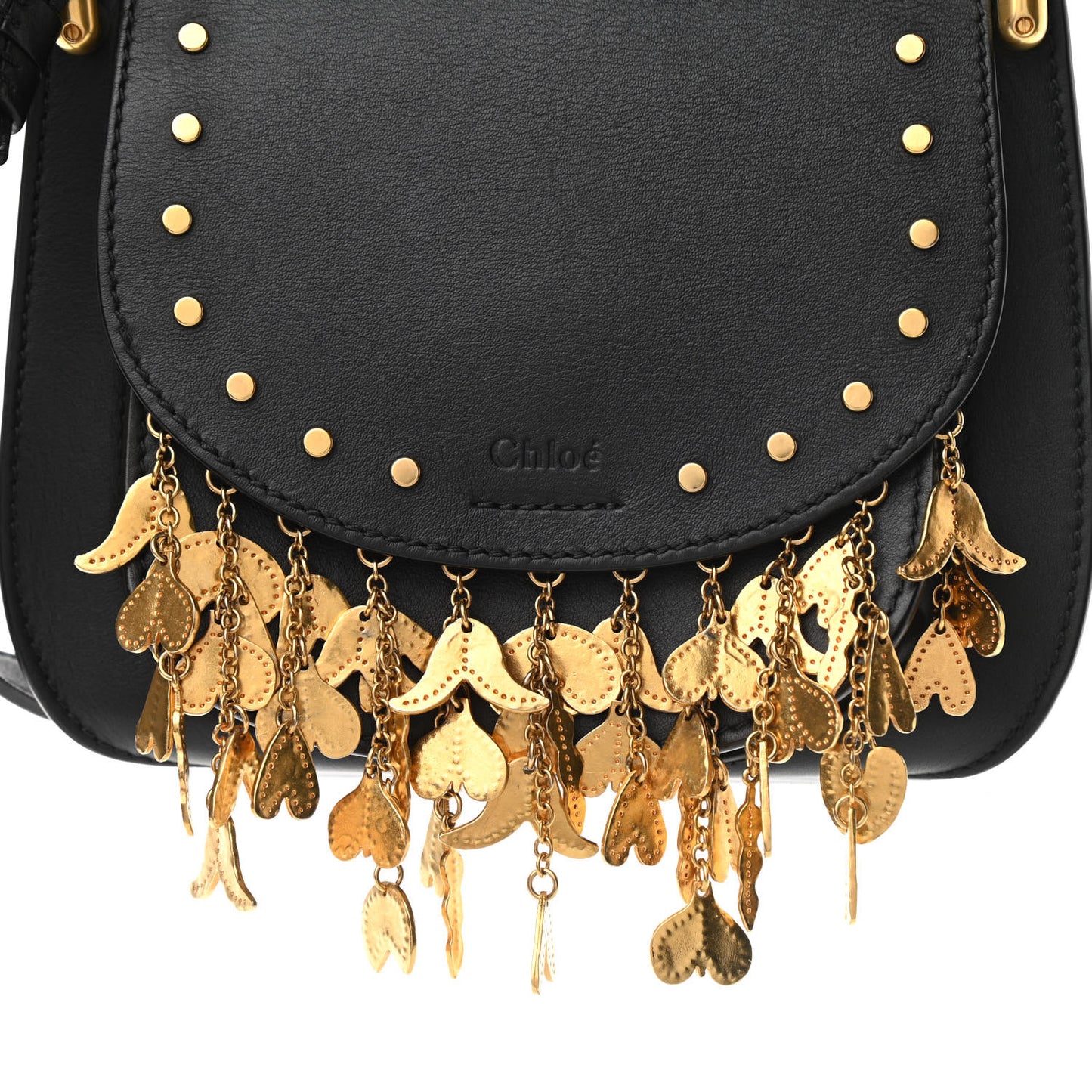 Calfskin Studded Charm Fringe Mini Hudson Crossbody Bag Black