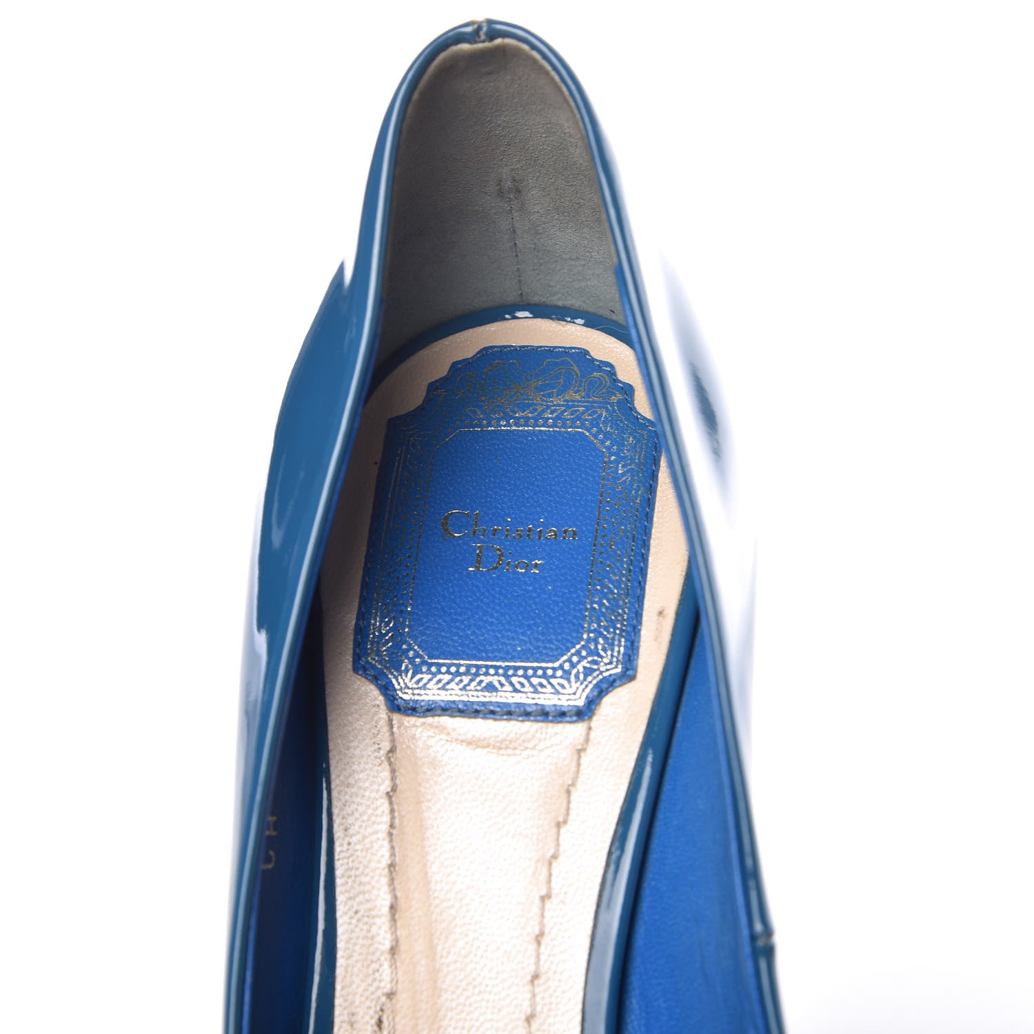 Christian Dior Patent Miss Dior Peep Toe Pumps 37 Blue 9 of 13