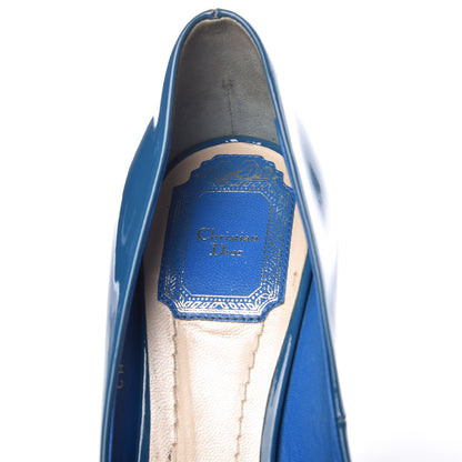 Christian Dior Patent Miss Dior Peep Toe Pumps 37 Blue 9 of 13