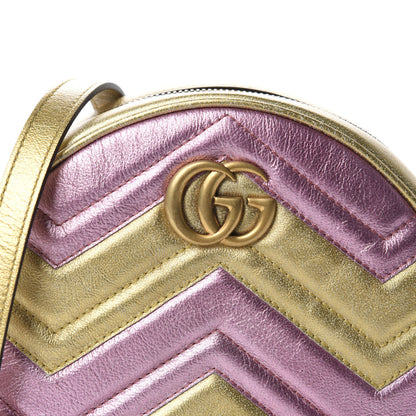 Gucci Metallic Calfskin Matelasse Mini GG Marmont Round Shoulder Bag Gold Pink 10 of 10