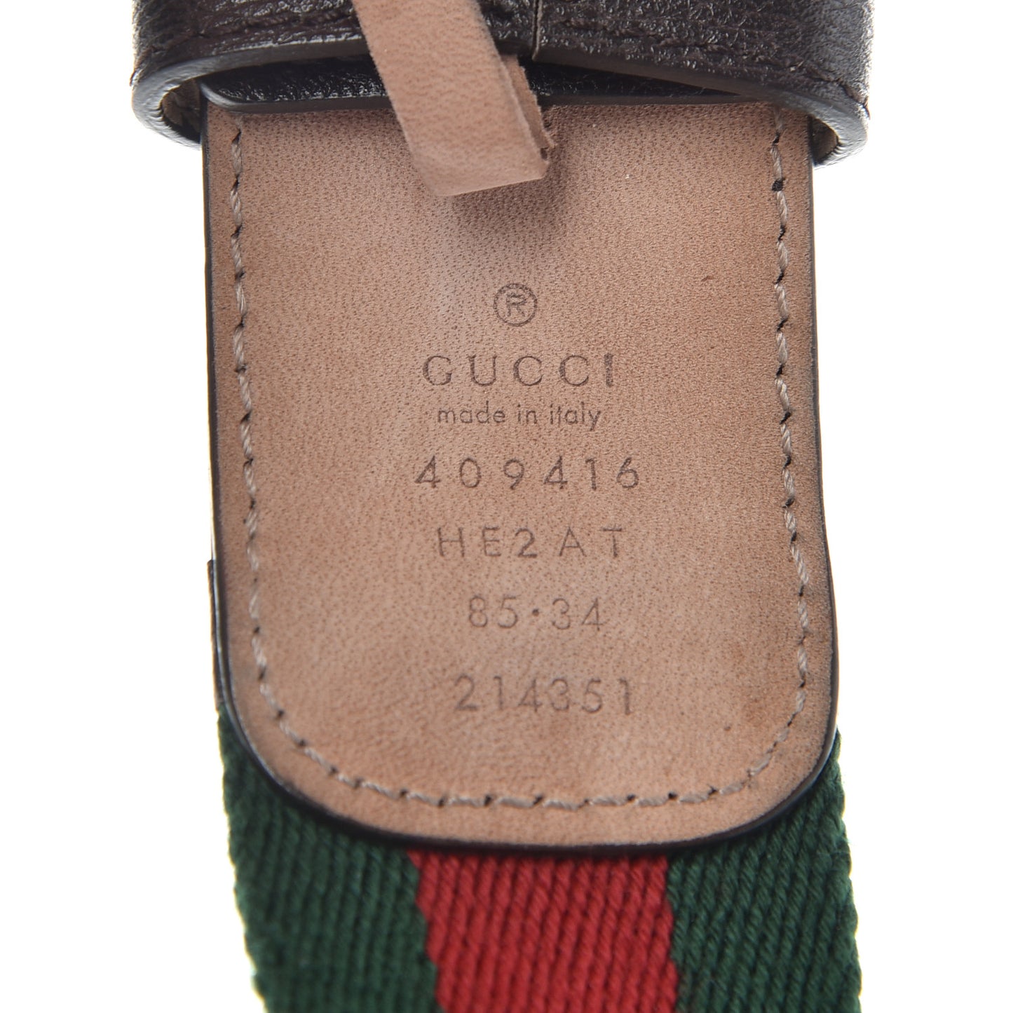 Nylon Textured Calfskin Double G Web 40mm Belt 85 34 Green Red Dark Cocoa