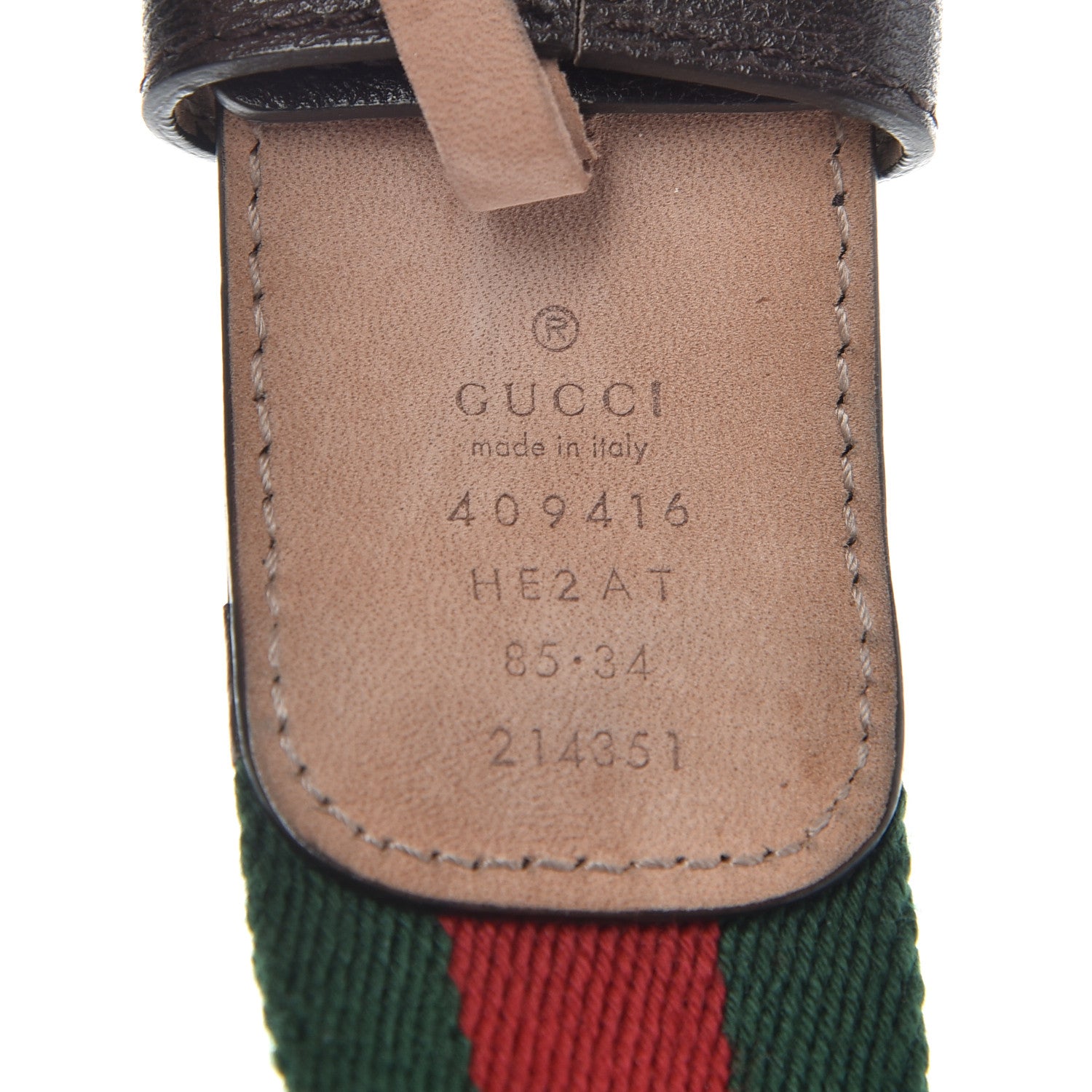 Gucci Nylon Textured Calfskin Double G Web 40mm Belt 85 34 Green Red Dark Cocoa 3 of 8