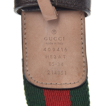 Gucci Nylon Textured Calfskin Double G Web 40mm Belt 85 34 Green Red Dark Cocoa 3 of 8