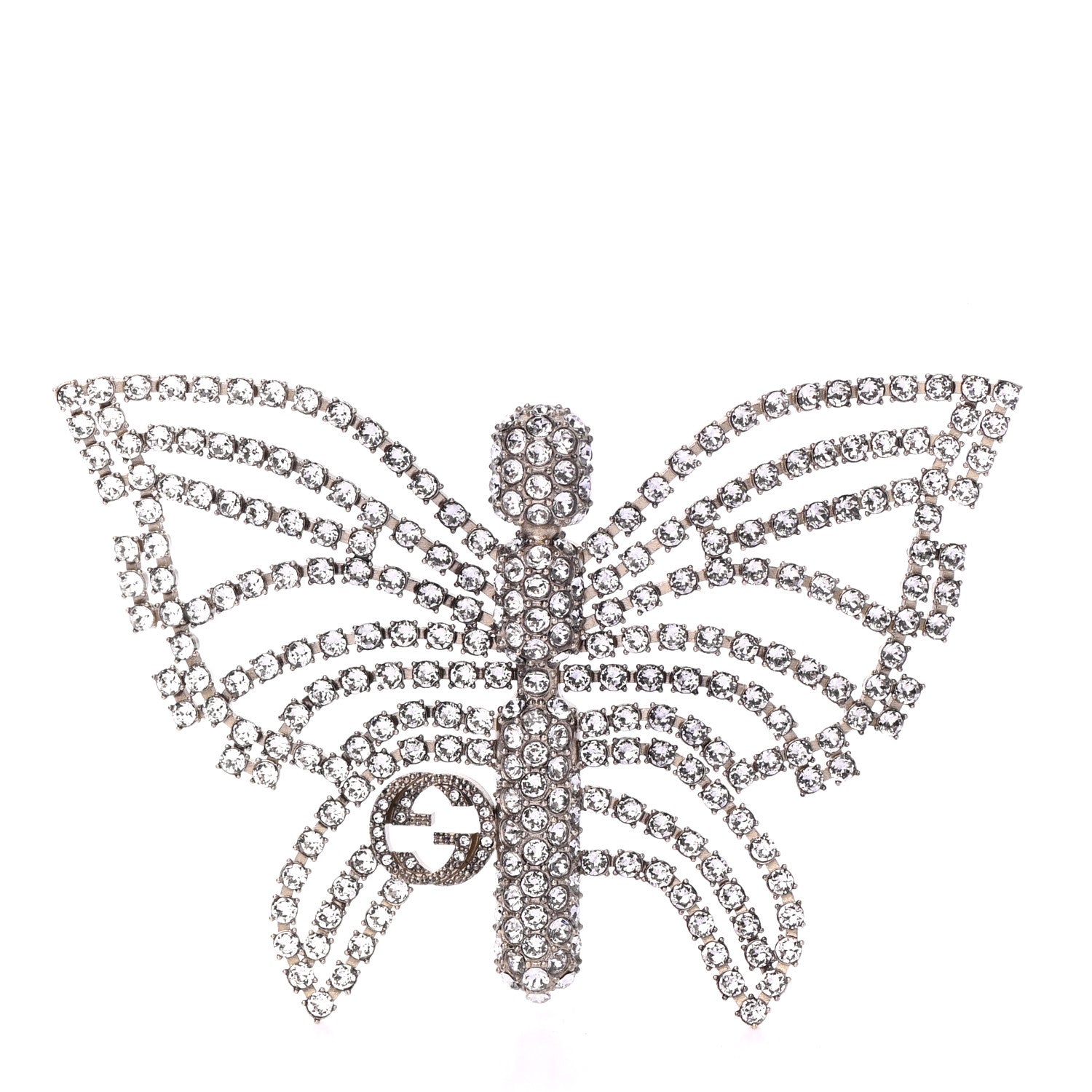Gucci Crystal Interlocking GG Butterfly Brooch Silver 1 of 4