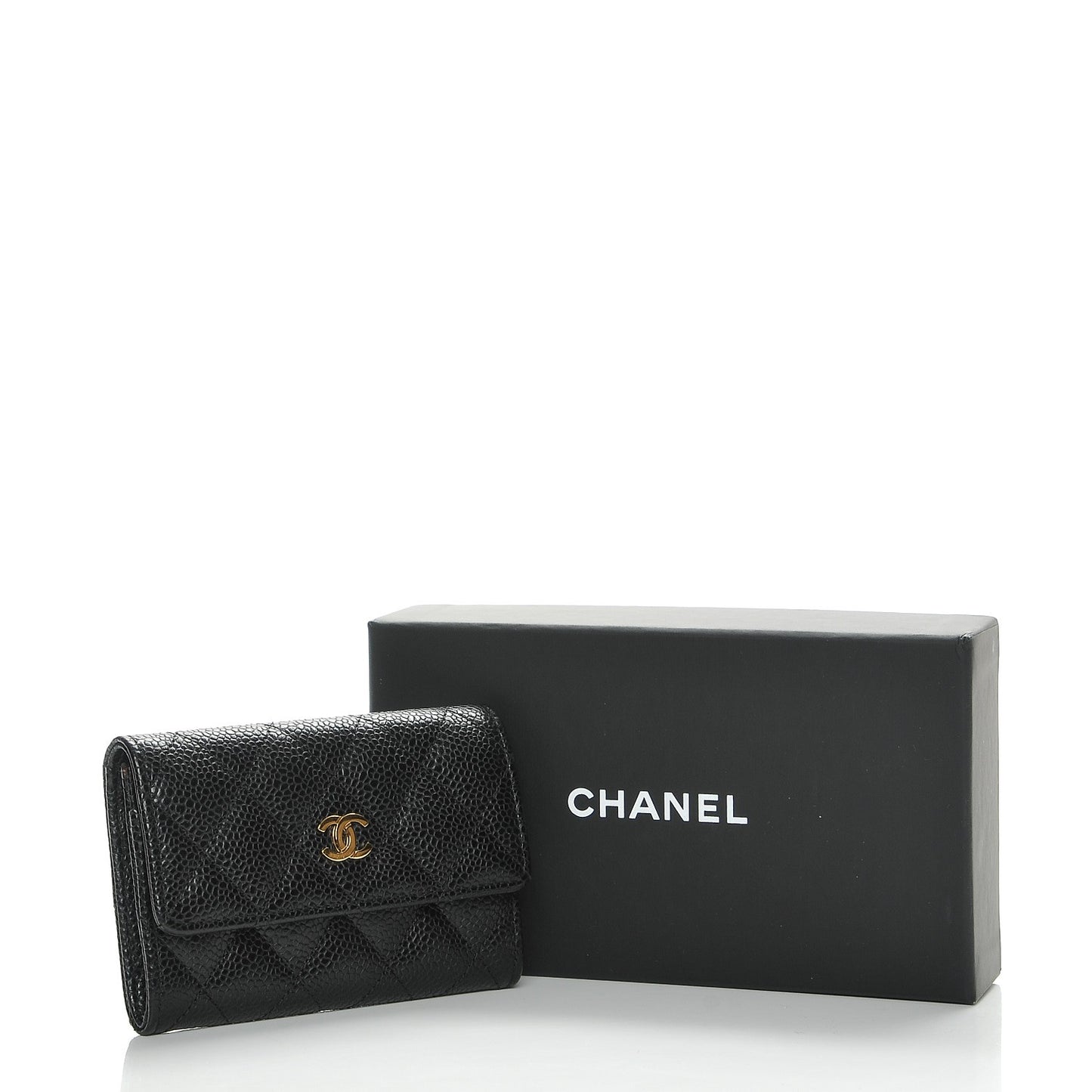 Caviar Quilted Flap Card Holder Black