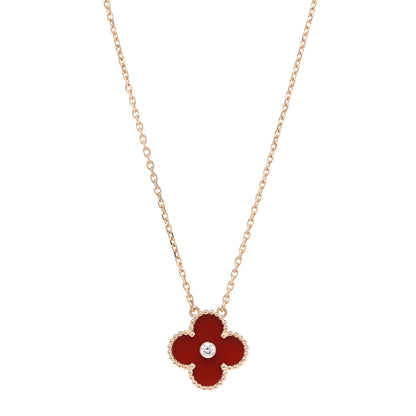 Van Cleef & Arpels 18K Rose Gold Diamond Carnelian Vintage Alhambra Pendant Necklace 1 of 7