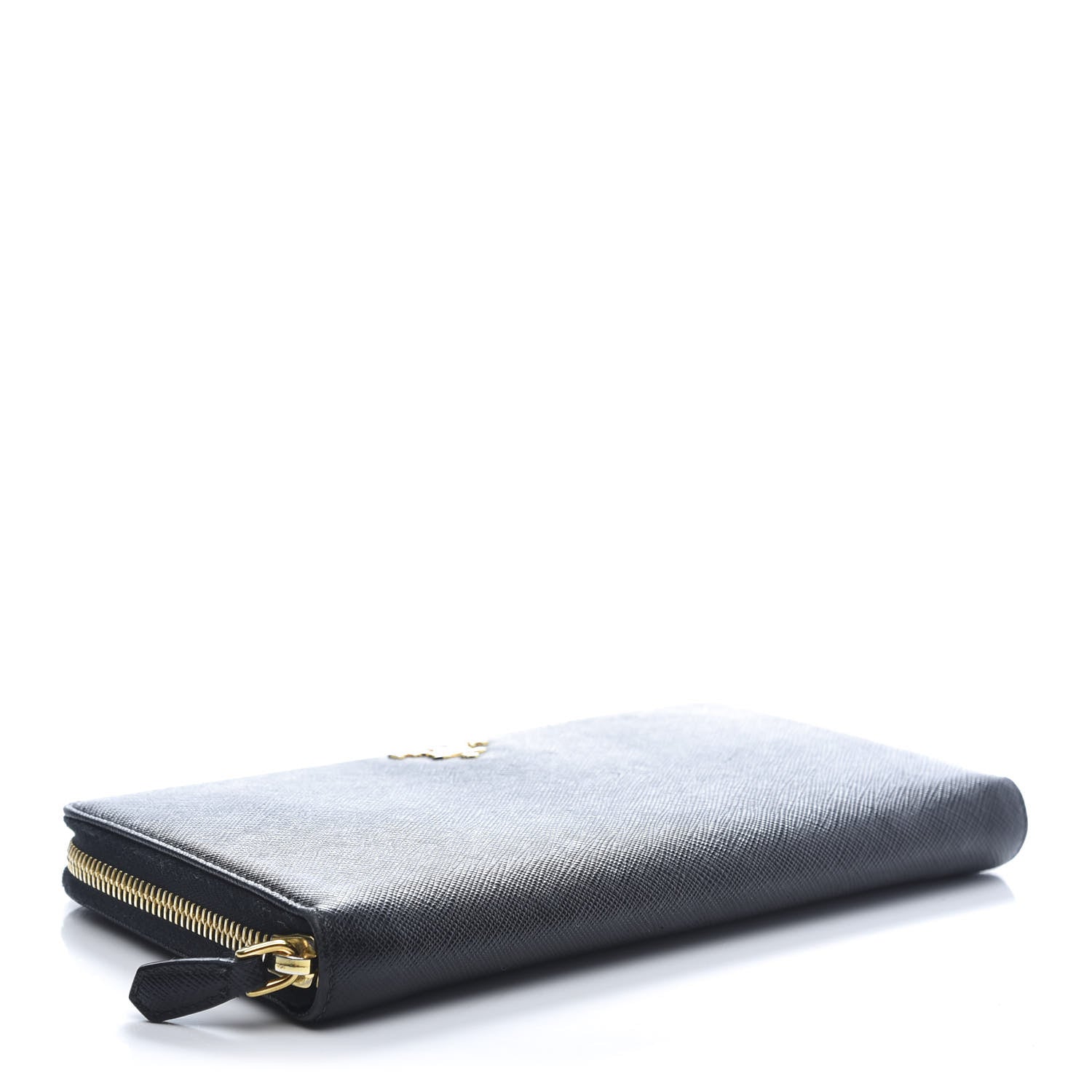 Prada Saffiano Metal Large Zip Around Travel Wallet Black 4 of 10