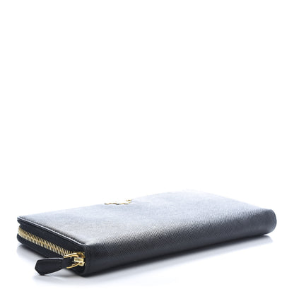Prada Saffiano Metal Large Zip Around Travel Wallet Black 4 of 10