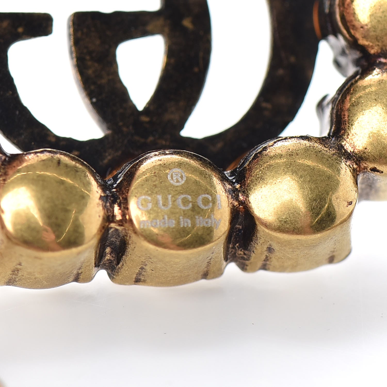 Gucci Metal Crystal Double G Bracelet Aged Gold 4 of 4