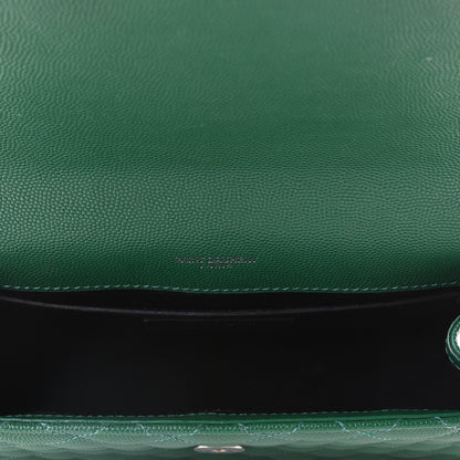 Saint Laurent Grain De Poudre Textured Mixed Matelasse Triquilt Medium Monogram Satchel Green 5 of 11