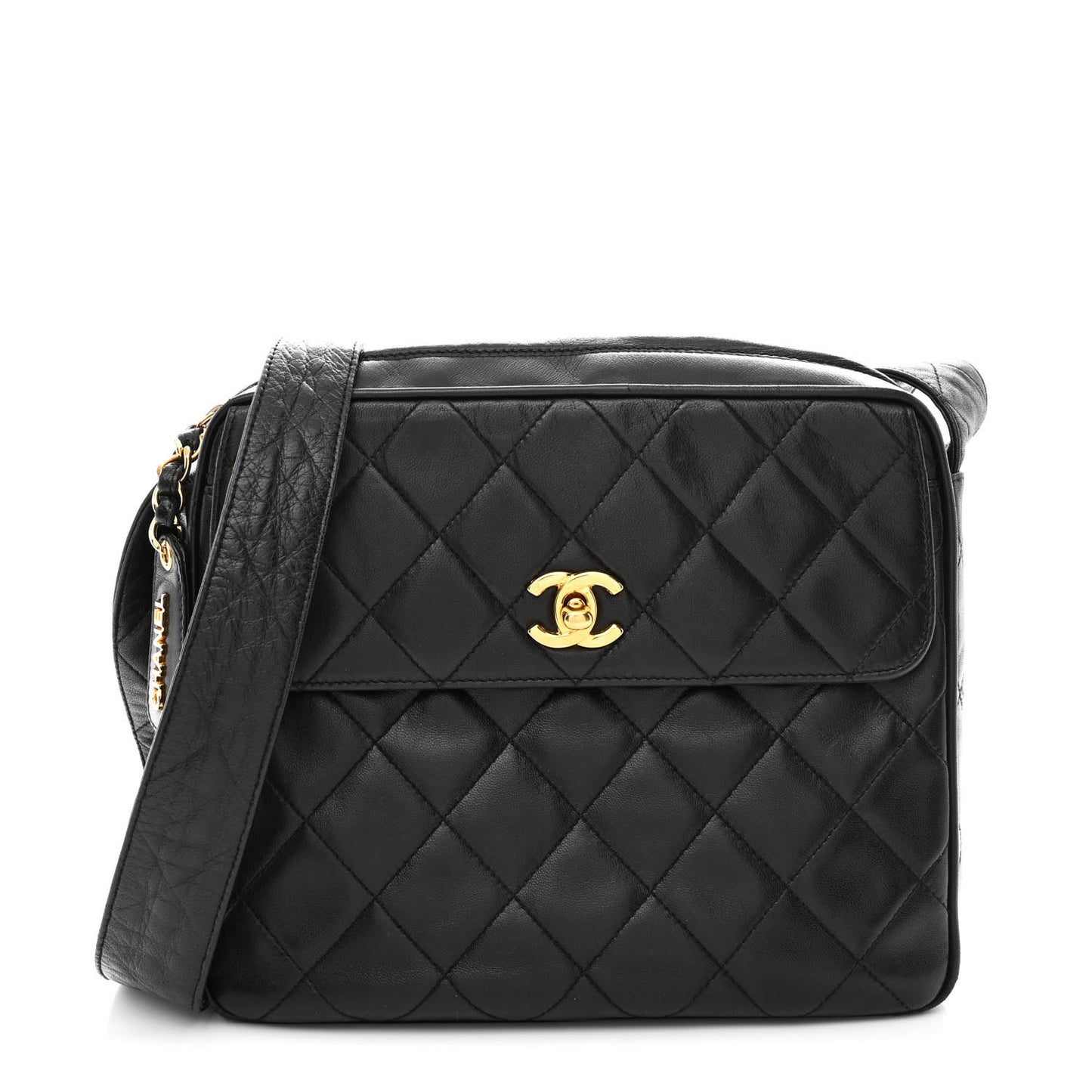 Lambskin Quilted Flap Shoulder Bag Black