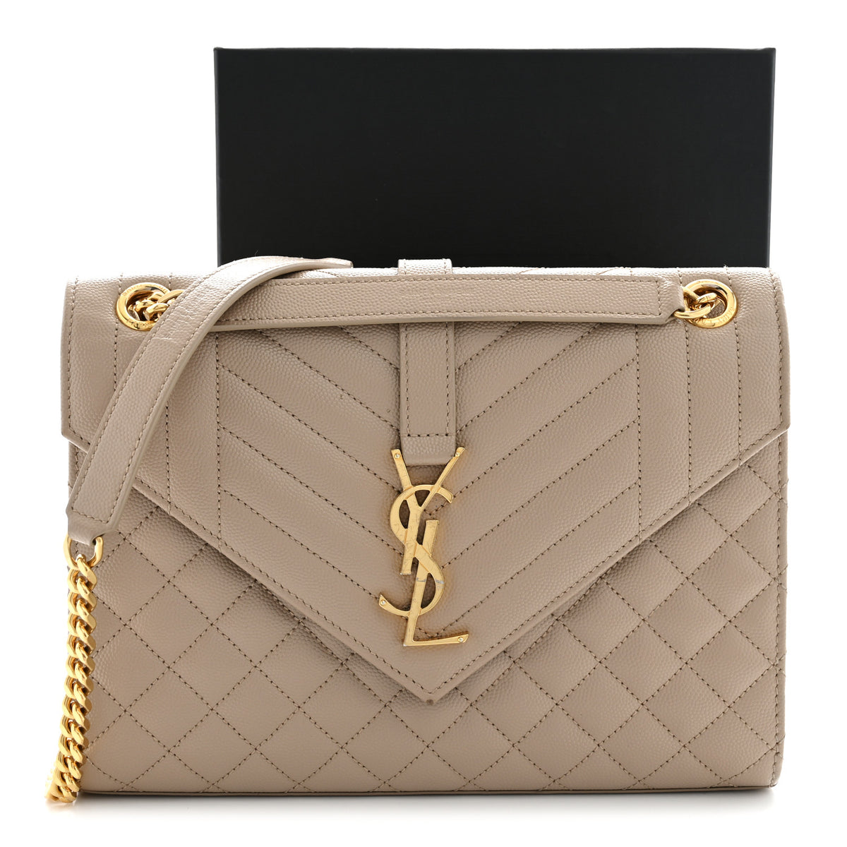 Saint Laurent Grain De Poudre Textured Mixed Matelasse Medium Triquilt Monogram Satchel Dark Latte 15 of 15