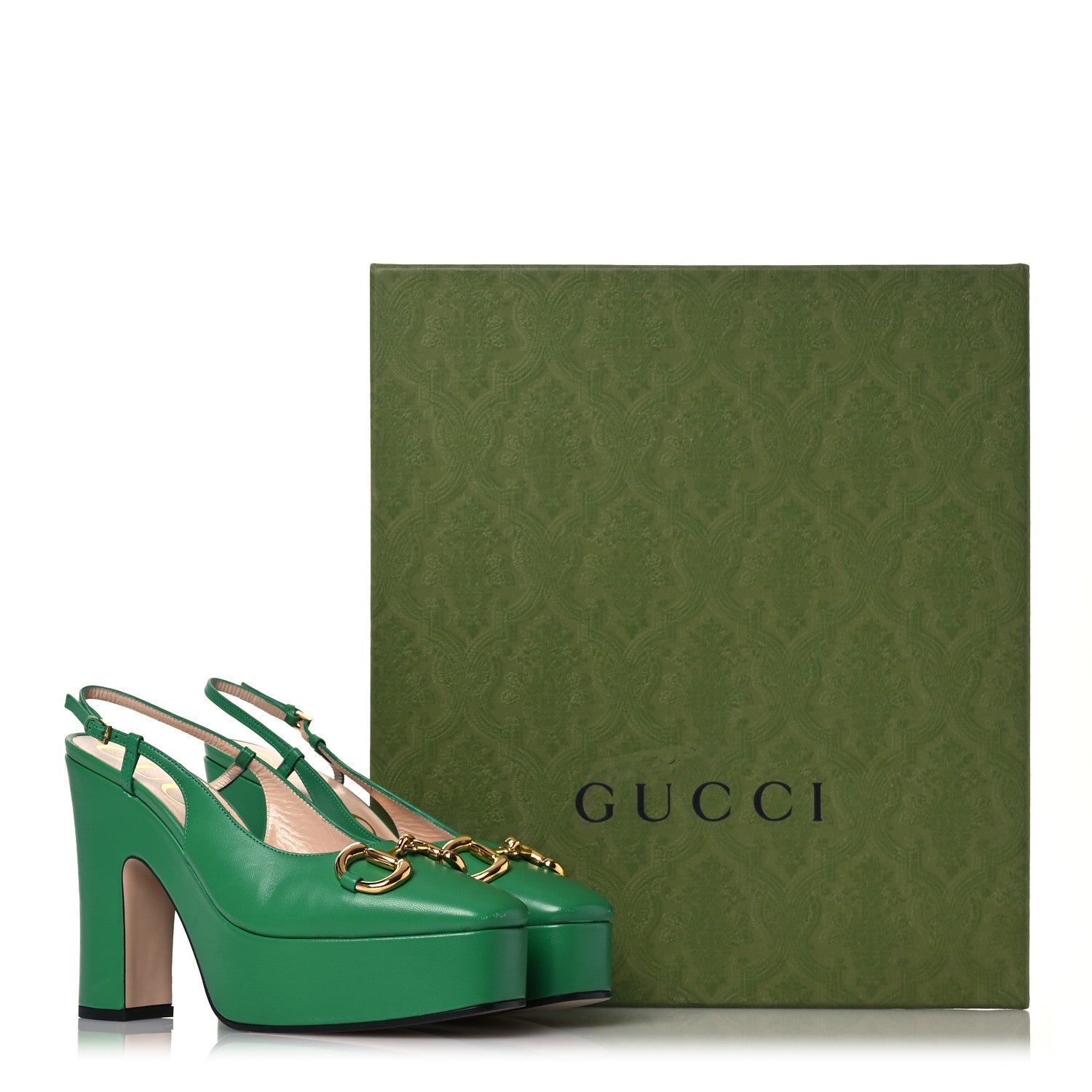 Gucci Nappa Horsebit Platform 35/120mm Slingback Pumps 38 New Shamrock 14 of 14
