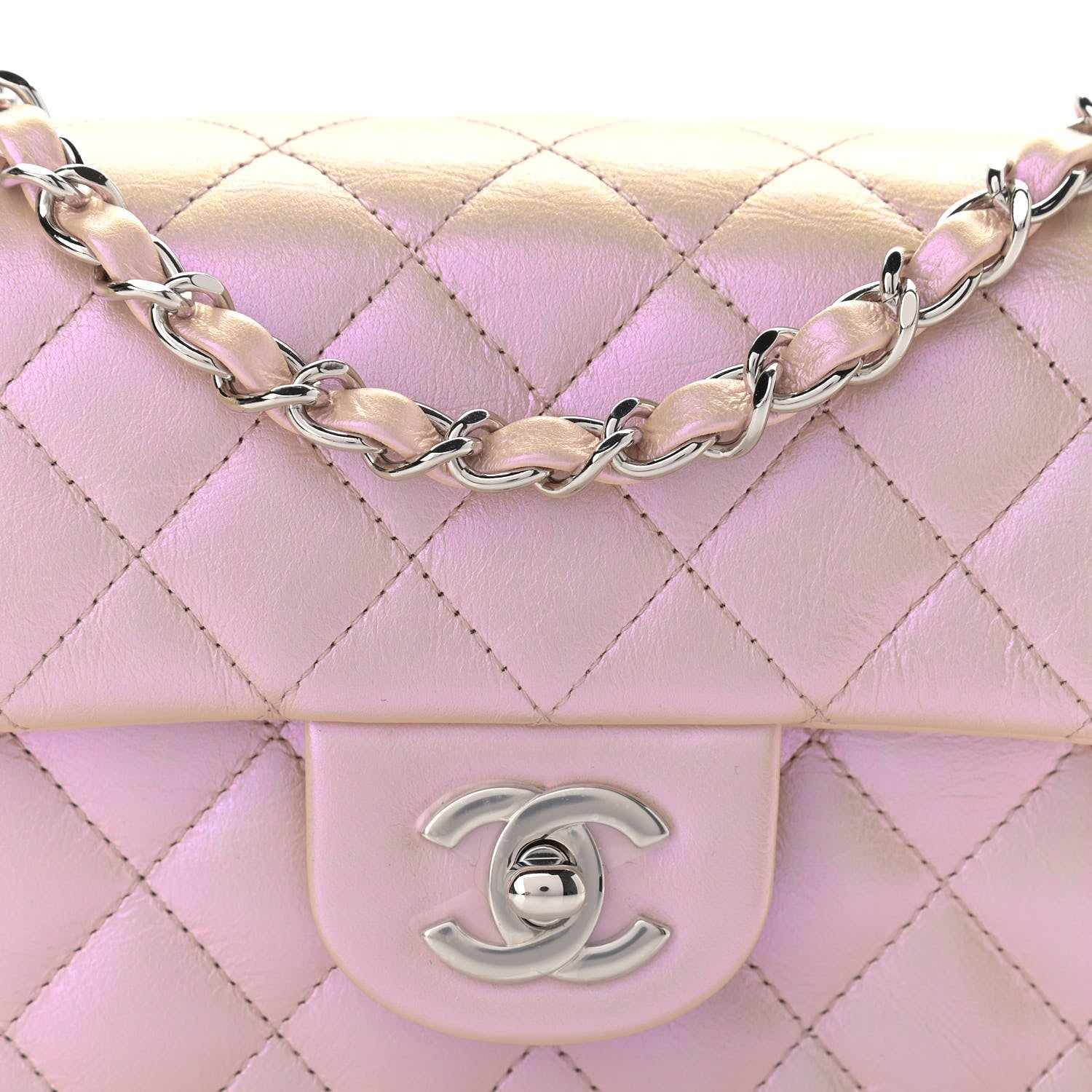 Chanel Iridescent Calfskin Quilted Mini Rectangular Flap Pink 8 of 11
