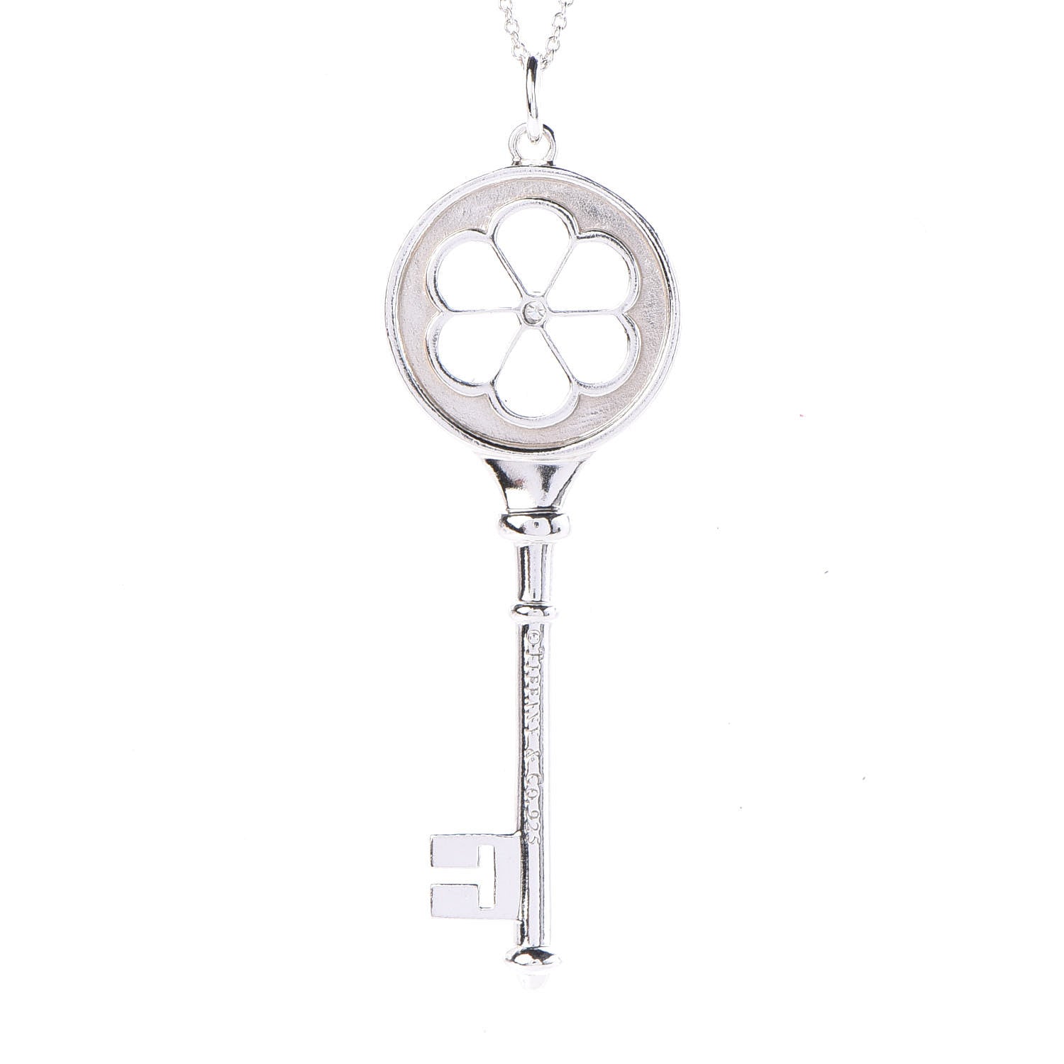 Tiffany Sterling Silver Diamond Blossom Key Pendant Necklace 4 of 6