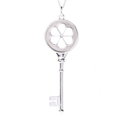 Tiffany Sterling Silver Diamond Blossom Key Pendant Necklace 4 of 6