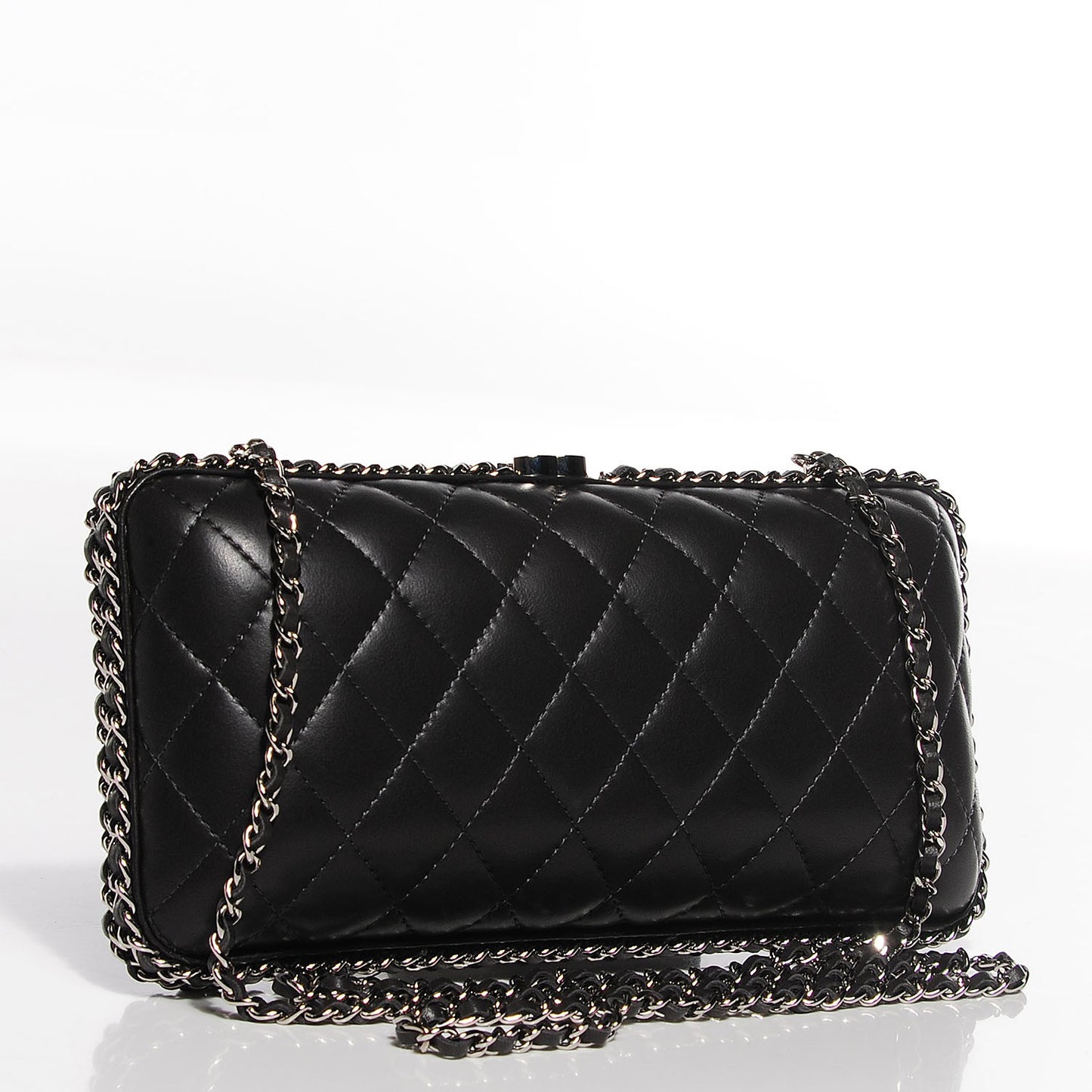 Lambskin Quilted Chain Around Clutch Black