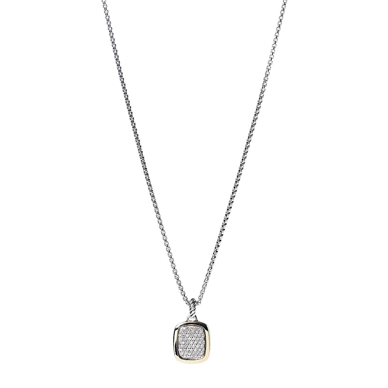 David Yurman Sterling Silver 18K Yellow Gold Diamond Noblesse Pendant Necklace 1 of 5