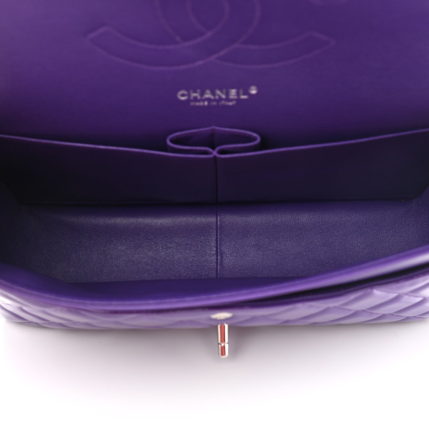 Patent Calfskin Quilted Jumbo Double Flap Purple