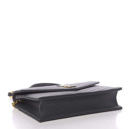 Saint Laurent Grain De Poudre Matelasse Chevron Monogram Envelope Chain Wallet Dark Smog 4 of 12