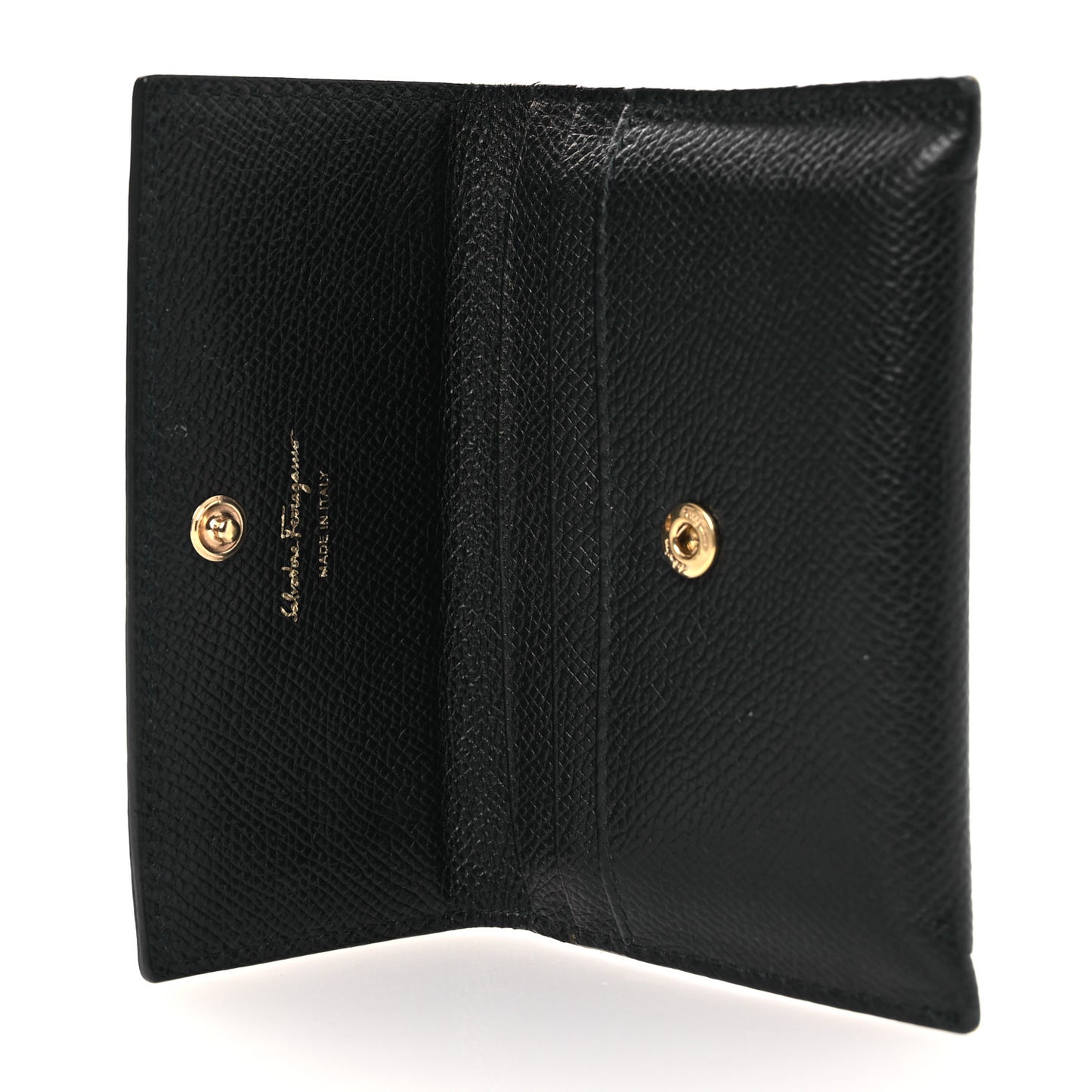 Pebbled Calfskin Flap Card Holder Black