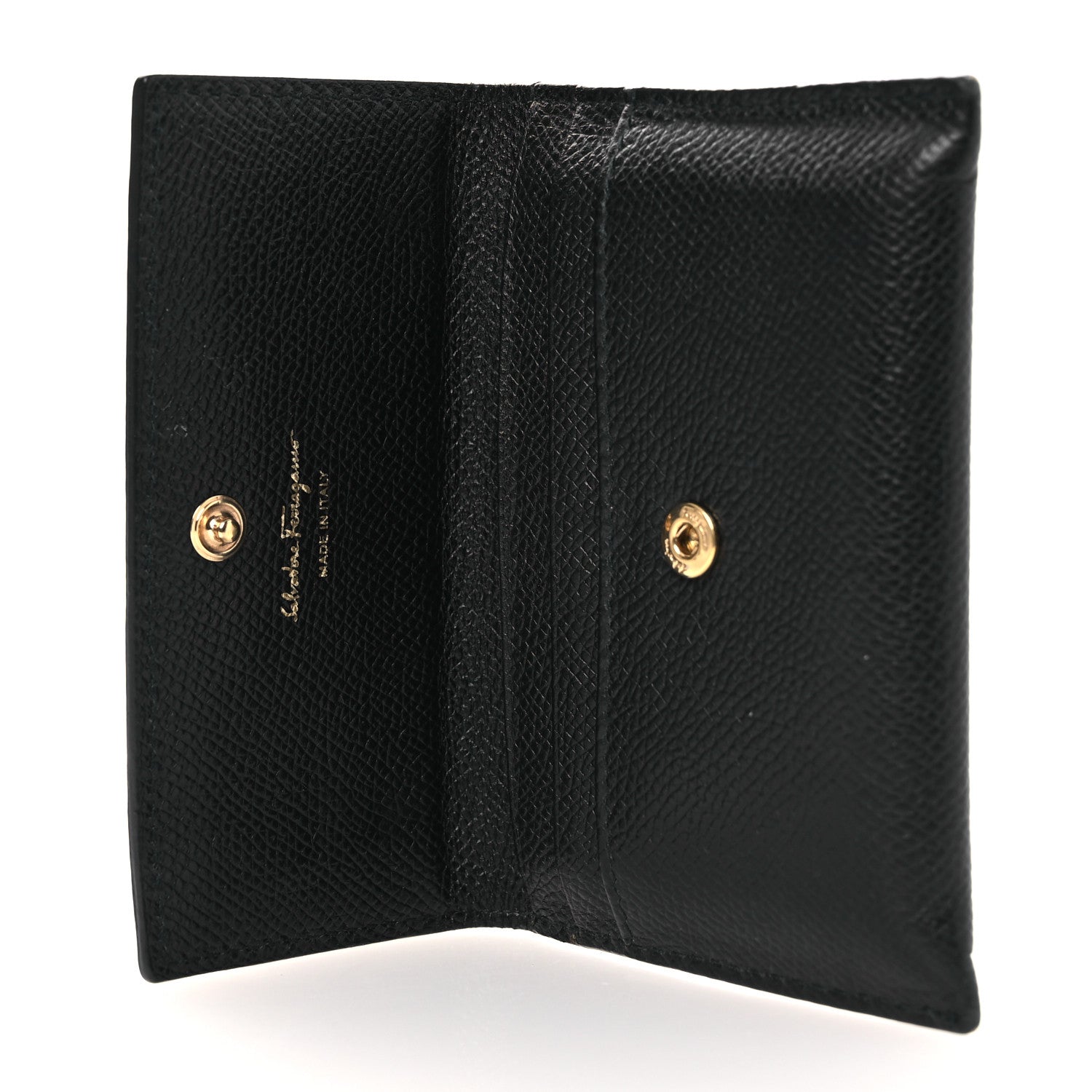 Salvatore Ferragamo Pebbled Calfskin Flap Card Holder Black 5 of 9