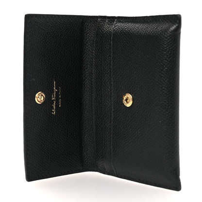 Salvatore Ferragamo Pebbled Calfskin Flap Card Holder Black 5 of 9