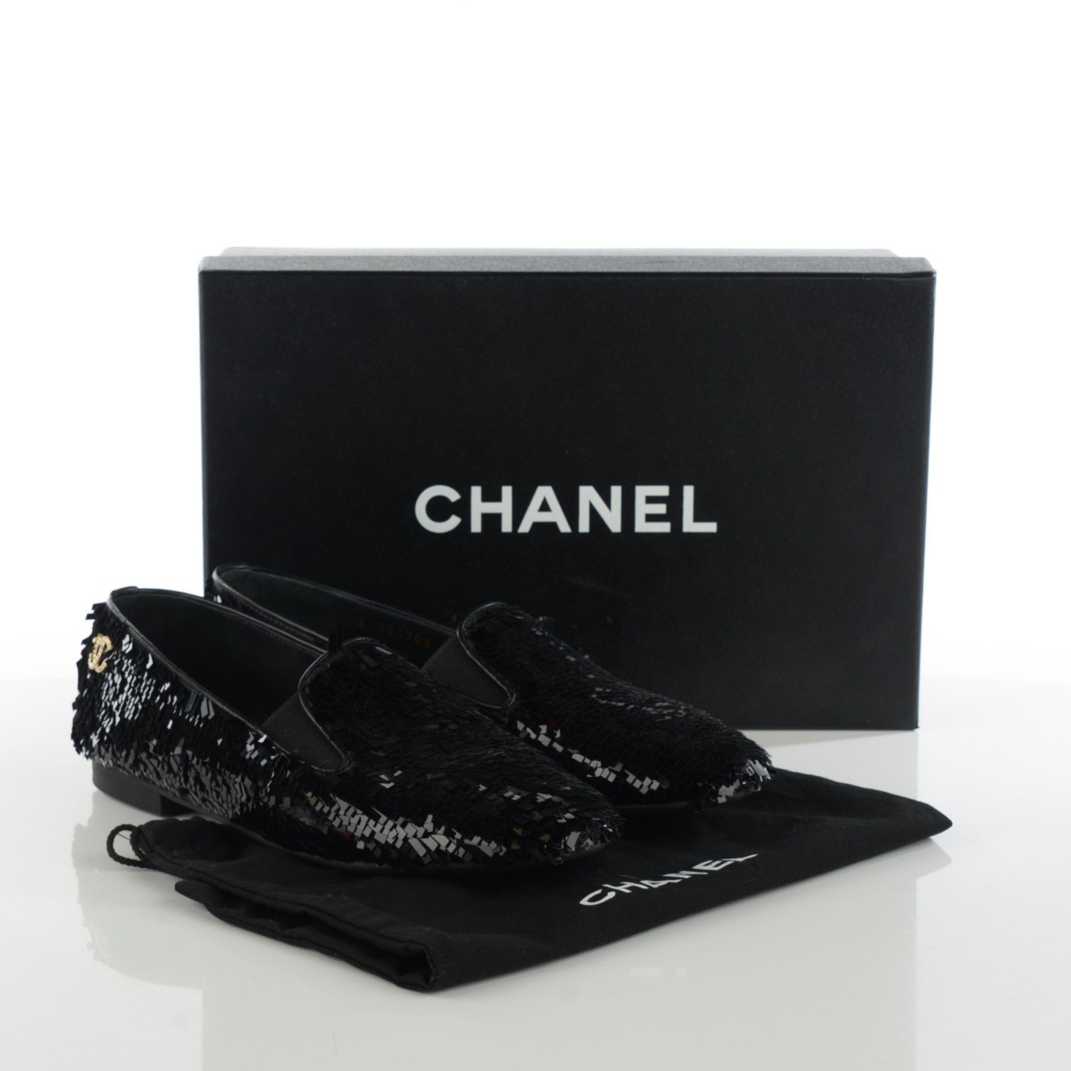 Chanel Sequin CC Loafers 36.5 Black 2 of 9