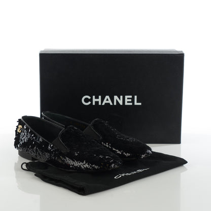 Chanel Sequin CC Loafers 36.5 Black 2 of 9