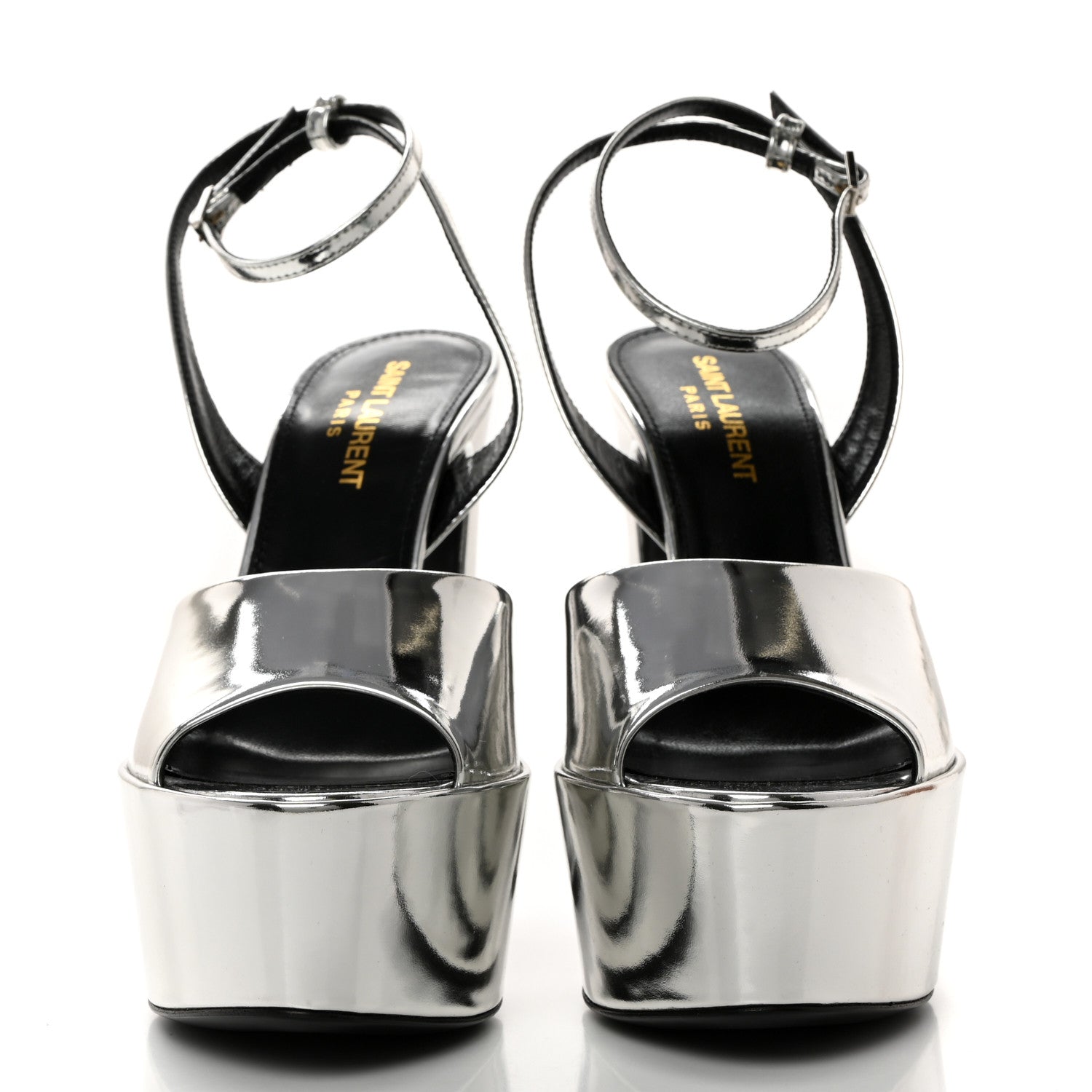 Saint Laurent Metallic Patent Jodie 95 Platform Sandals 36 Silver 2 of 9