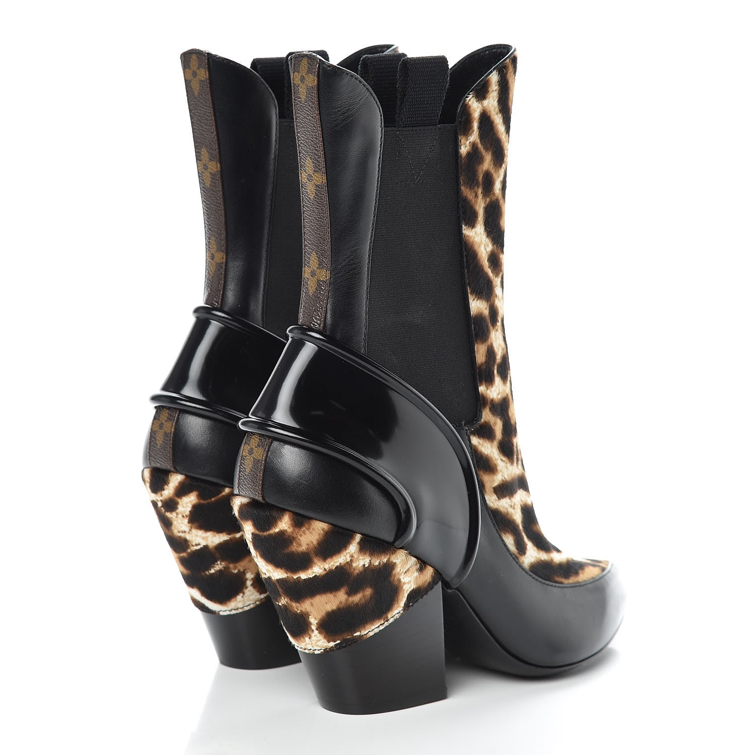 Louis Vuitton Calfskin Patent Pony Hair Fireball Ankle Boots 37 Leopard 4 of 8
