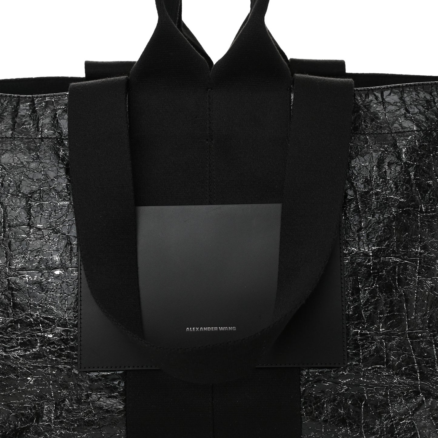 Crackled Coated Canvas Extra Large AW Logo Tote Black