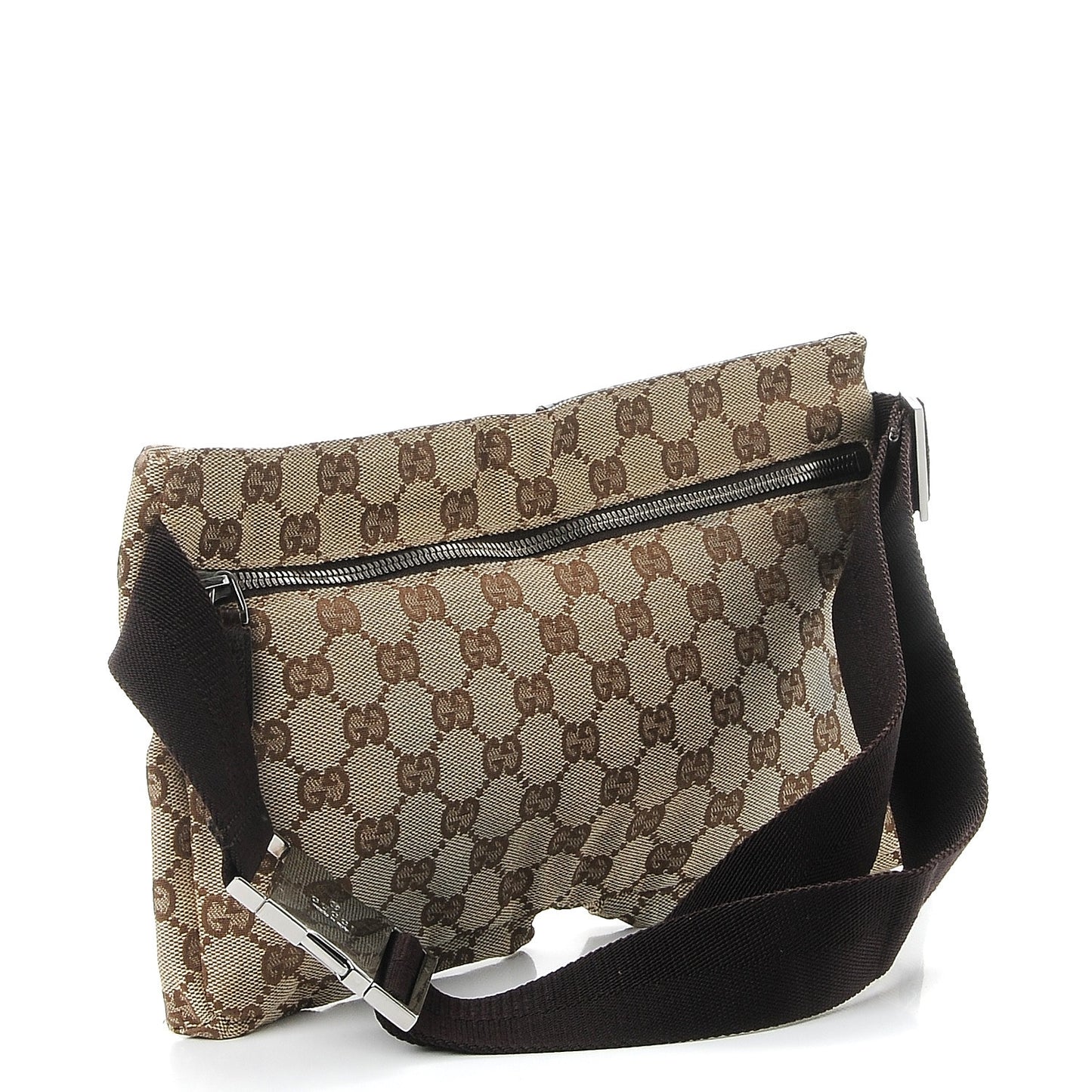 GG Monogram Double Pocket Belt Bag Dark Brown