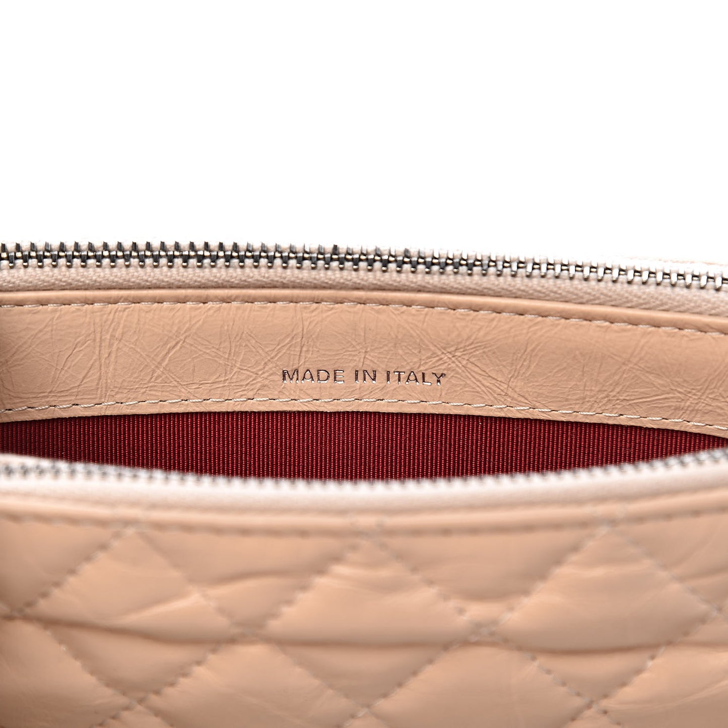 Aged Calfskin Quilted Small Gabrielle Clutch With Chain Beige Black